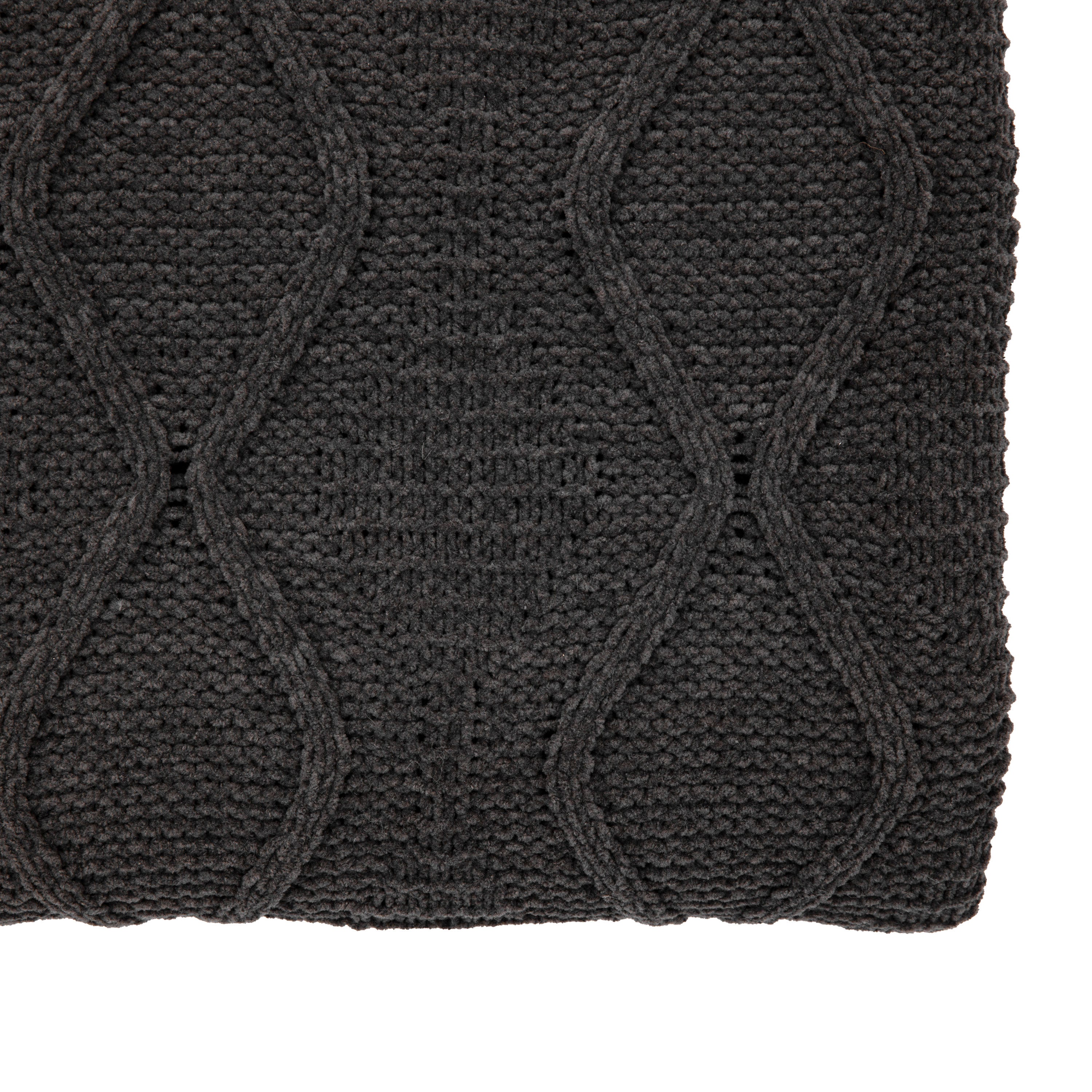 Chenille Grey Knit Cable Throw